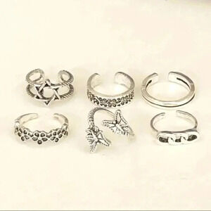 6 Pack Piece Silver Tone Adjustable Toe Rings I NWT